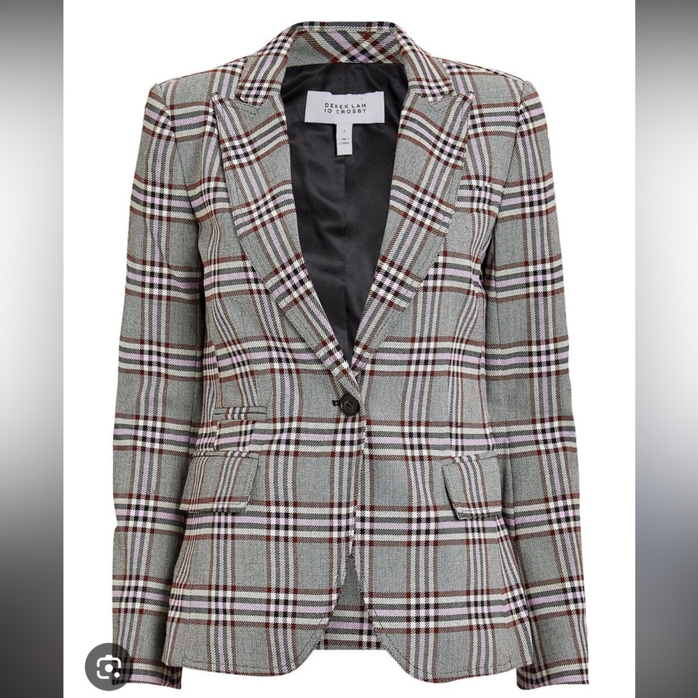 10 Crosby Derek Lam Plaid Twill Blazer in Gray/Pink - Size 2